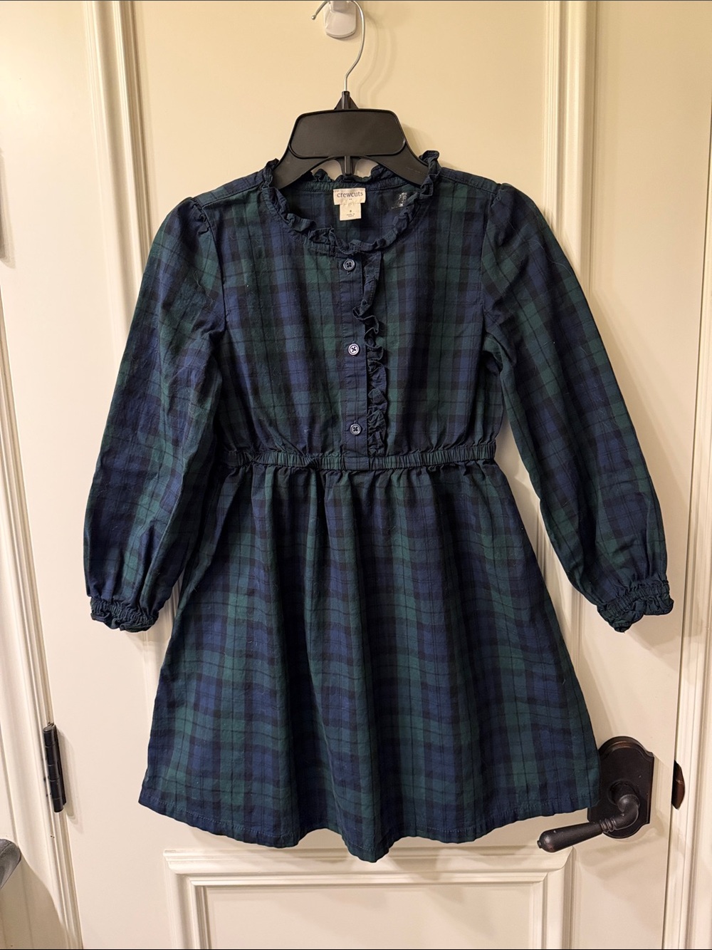 Crewcuts Navy and Green Plaid Ruffle-Trim Dress